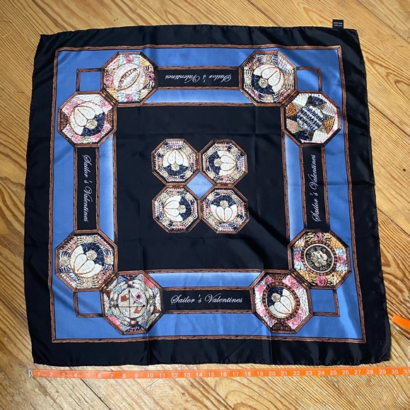 Rivetz of Boston 100% Silk Handmade Scarf Sailor’s Valentine 30” EUC - Picture 9 of 9